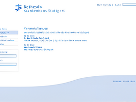 Screenshot der Webseite des Bethesda Krankenhauses Stuttgart mit schlichtem Layout, Navigationsmenü und Veranstaltungshinweisen auf weiß-blauem Hintergrund.