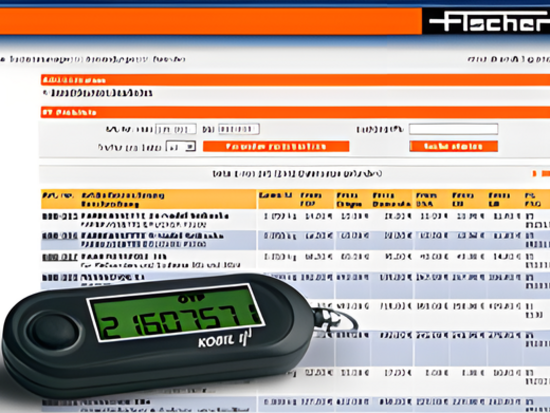 Screenshot Helmut-Fischer Intranet Screenshot der Webseite von Helmut-Fischer mit Preisübersicht, Login-Bereich und großem Bild eines digitalen Zählers im Vordergrund.